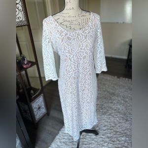 Lace white fitted dress